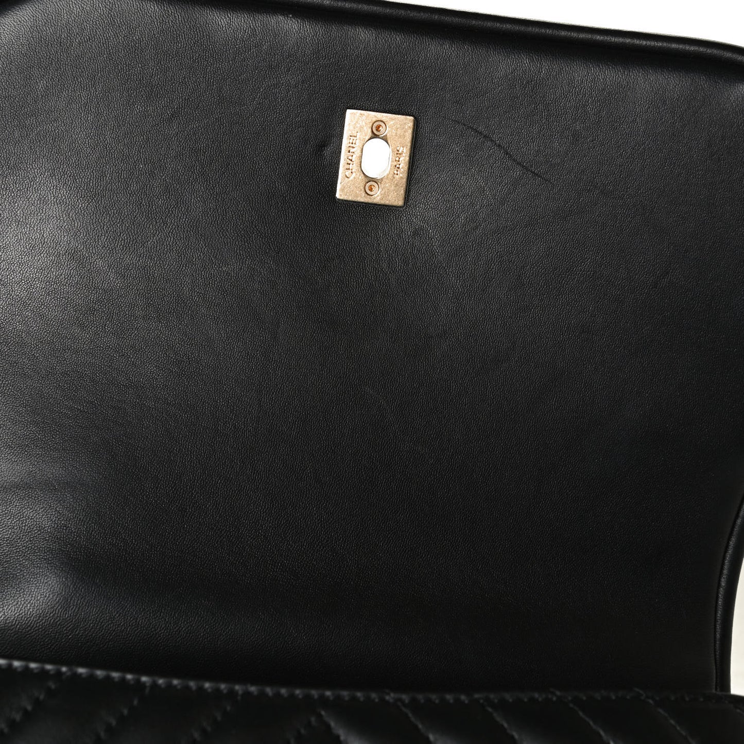 Lambskin Reverse Chevron Quilted Round Top Handle Flap Black