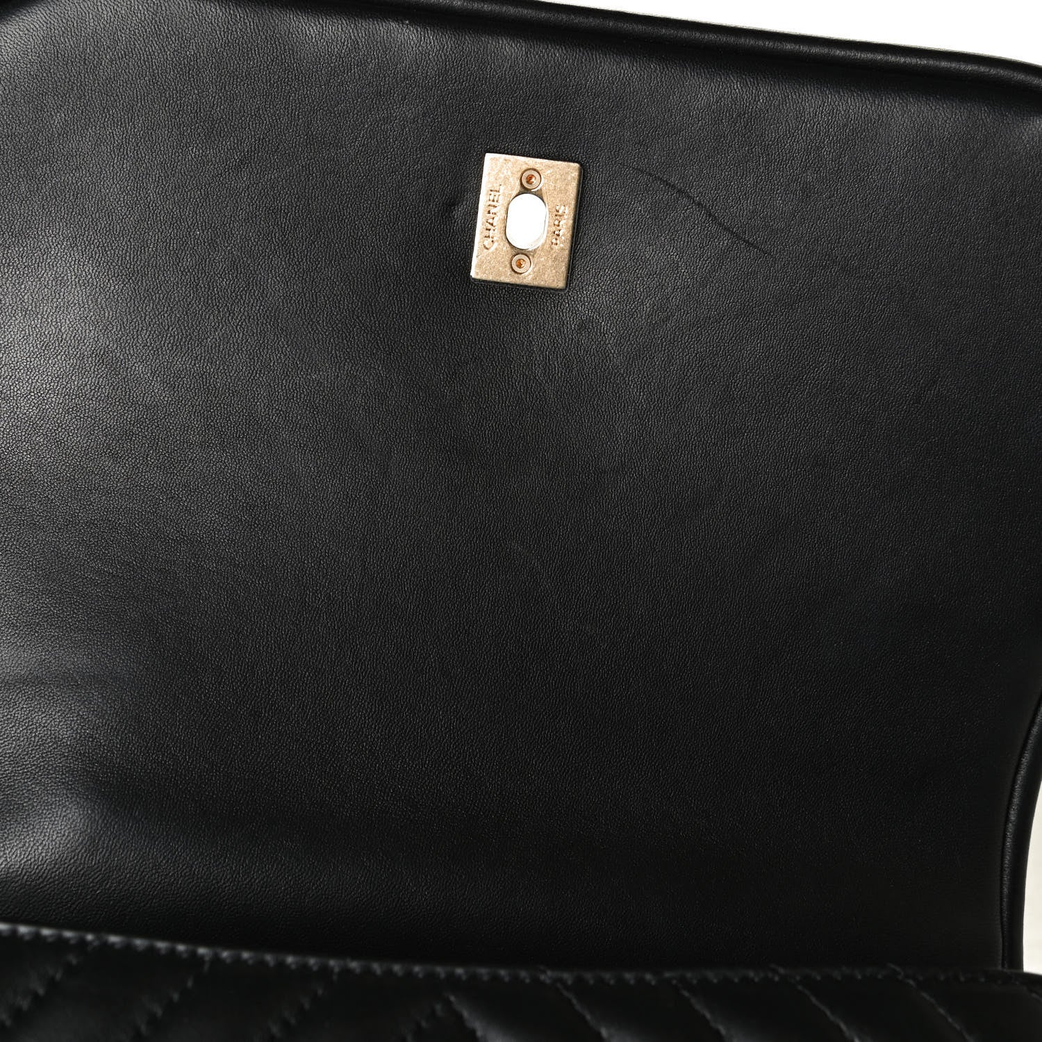 Chanel Lambskin Reverse Chevron Quilted Round Top Handle Flap Black 12 of 14