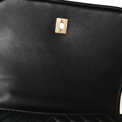 Chanel Lambskin Reverse Chevron Quilted Round Top Handle Flap Black 12 of 14