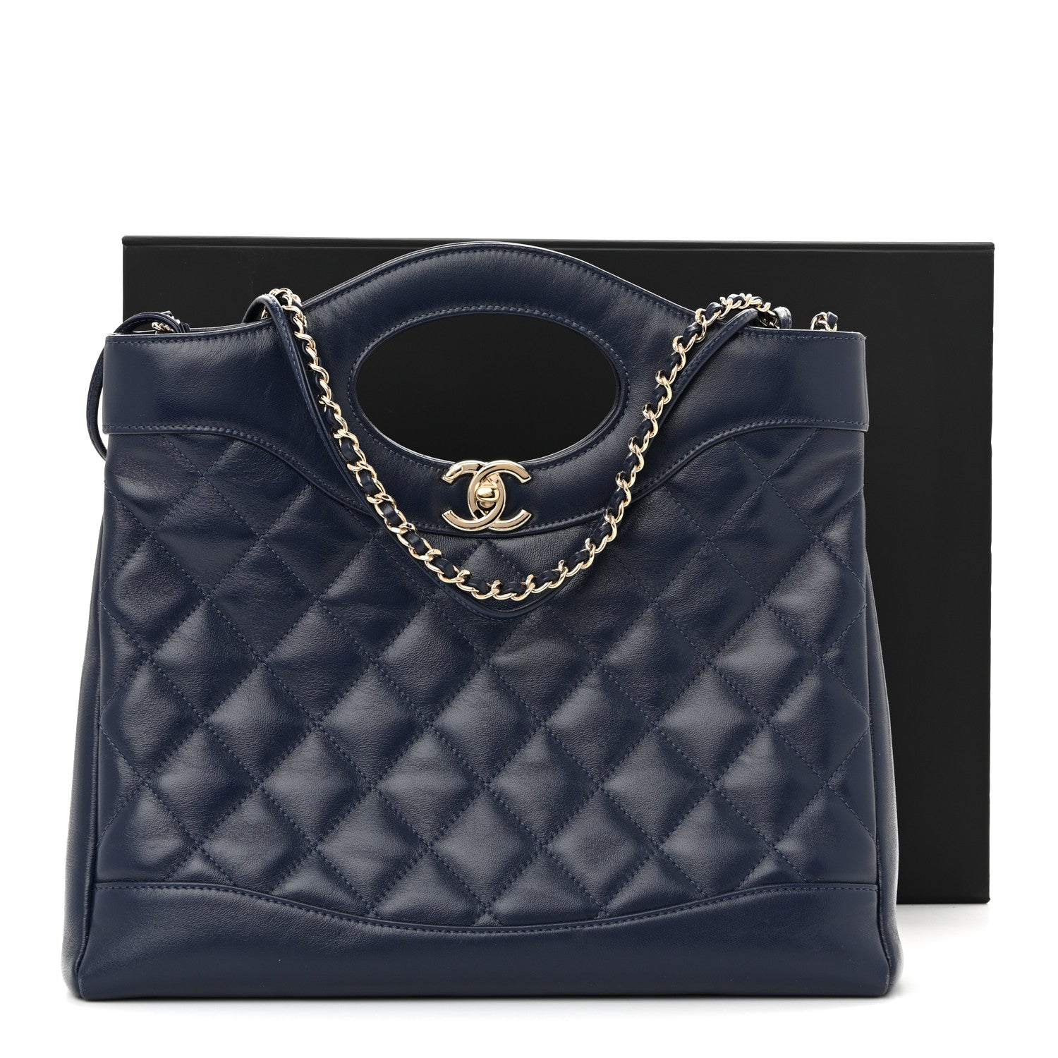 Chanel Shiny Lambskin Quilted Small 31 Shopping Bag Blue 1850593
