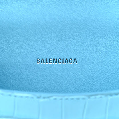 Balenciaga Shiny Calfskin Crocodile Embossed Hourglass Top Handle Bag XS Azur 11 of 15