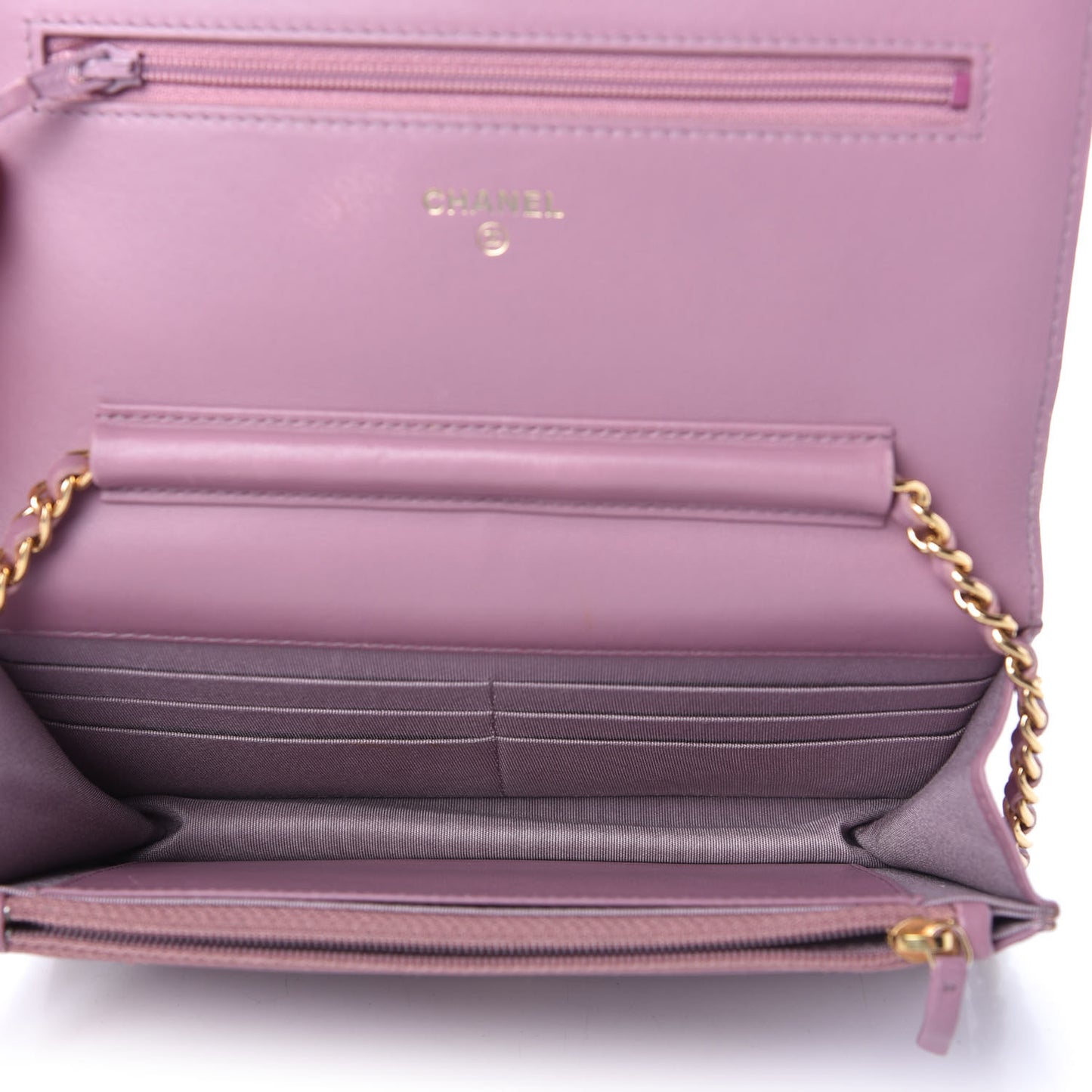 Lambskin Quilted Wallet On Chain WOC Light Purple