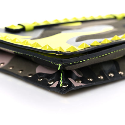 Valentino Garavani Nappa Canvas Camouflage Rockstud Wristlet Clutch Yellow Fluo Green 7 of 15