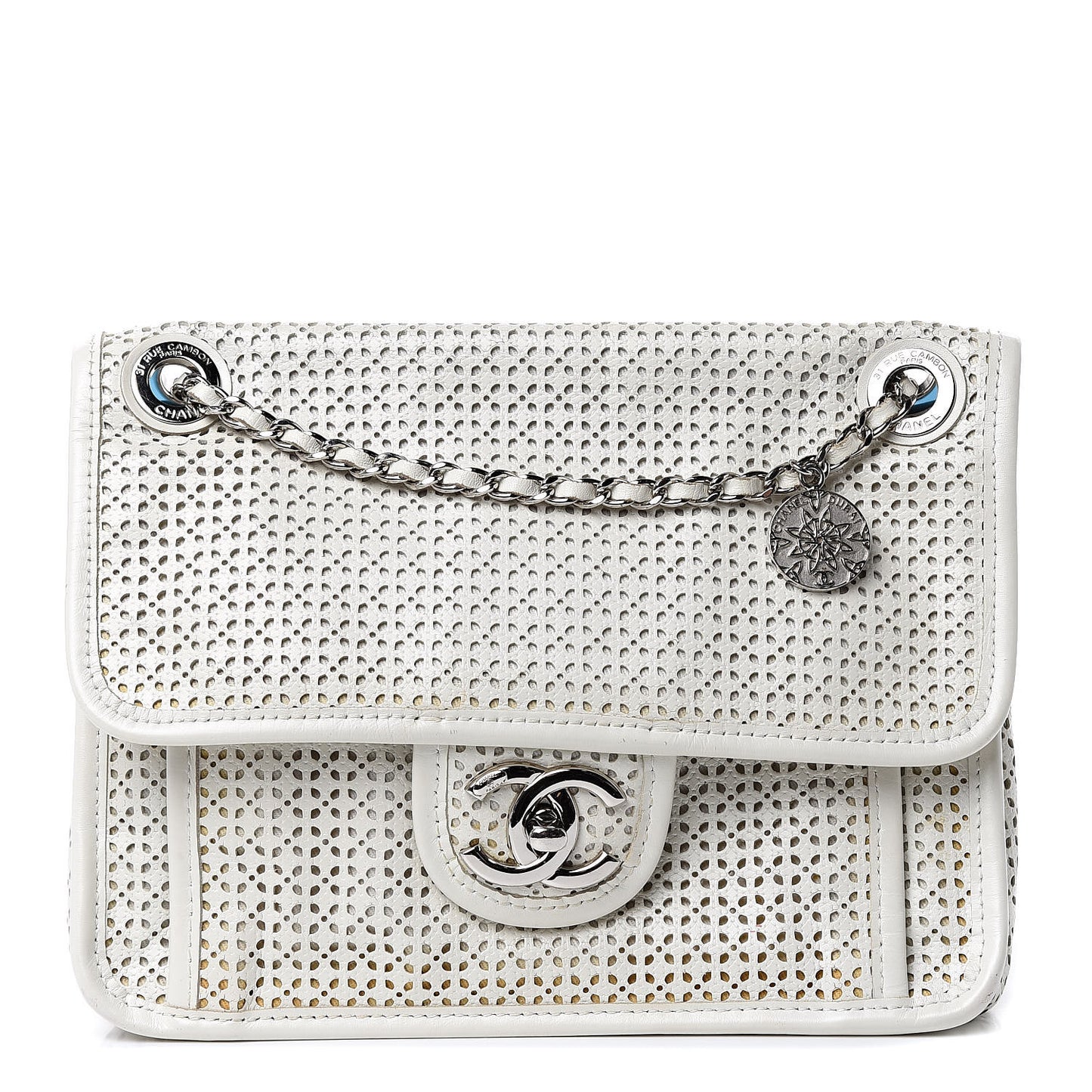 Perforated Calfskin Small Up In The Air Flap Ivory
