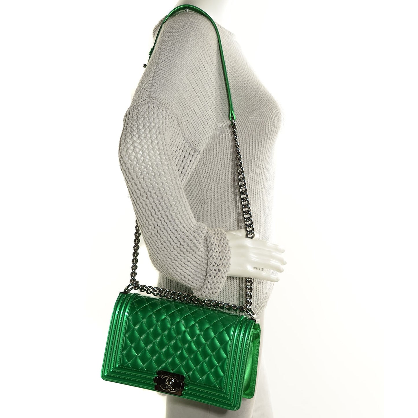 Metallic Patent Calfskin Medium Boy Flap Green
