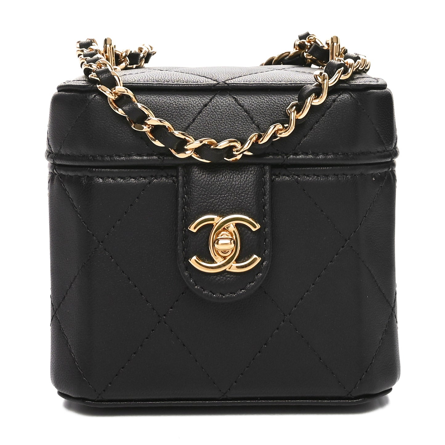 Lambskin Quilted Vanity Clutch With Chain Black