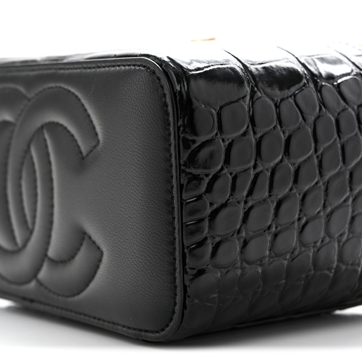 Chanel Calfskin Crocodile Embossed Crococo Small Top Handle Vanity Case With Chain Emerald 10 of 11
