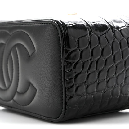Chanel Calfskin Crocodile Embossed Crococo Small Top Handle Vanity Case With Chain Emerald 10 of 11