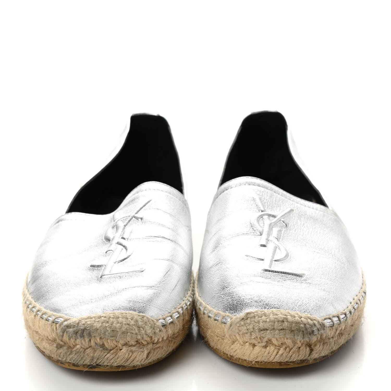 Saint Laurent Metallic Lambskin Monogram Espadrilles 40 Argento 2 of 8