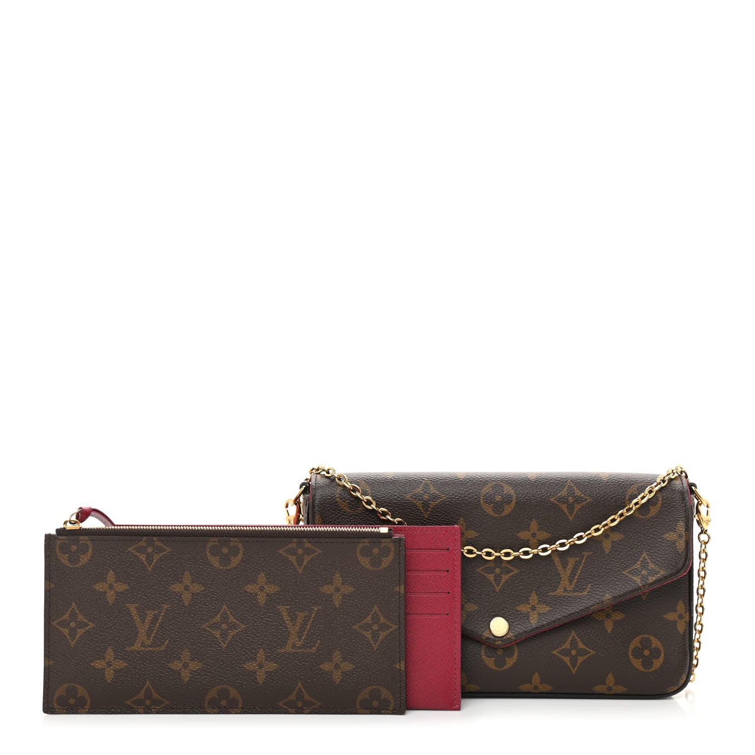 Louis Vuitton Monogram Pochette Felicie Chain Wallet Fuchsia 1 of 11