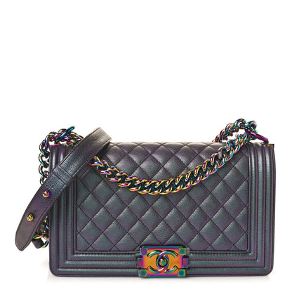 Chanel Iridescent Goatskin Quilted Medium Boy Flap Purple 1 of 9