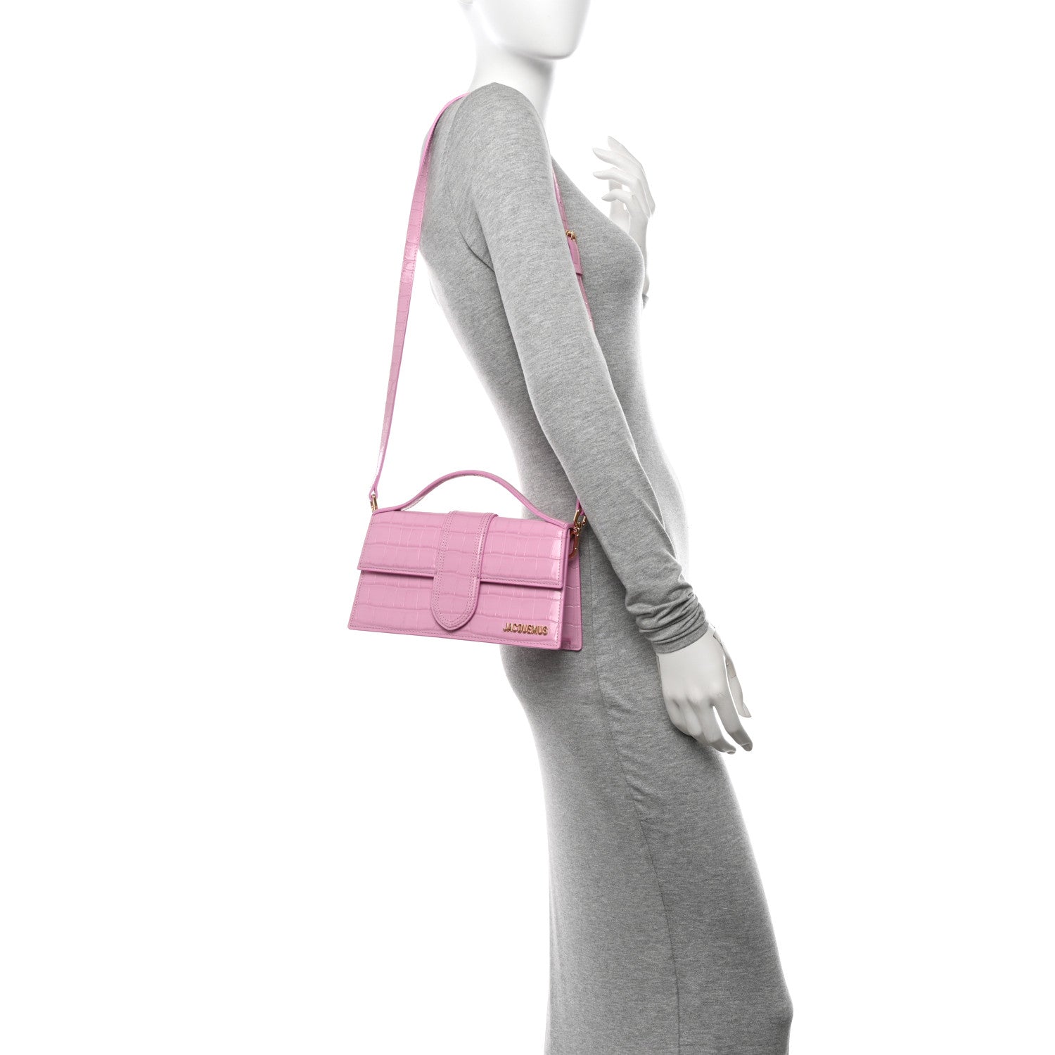 Jacquemus Calfskin Crocodile Embossed Le Grand Bambino Pink 2 of 10