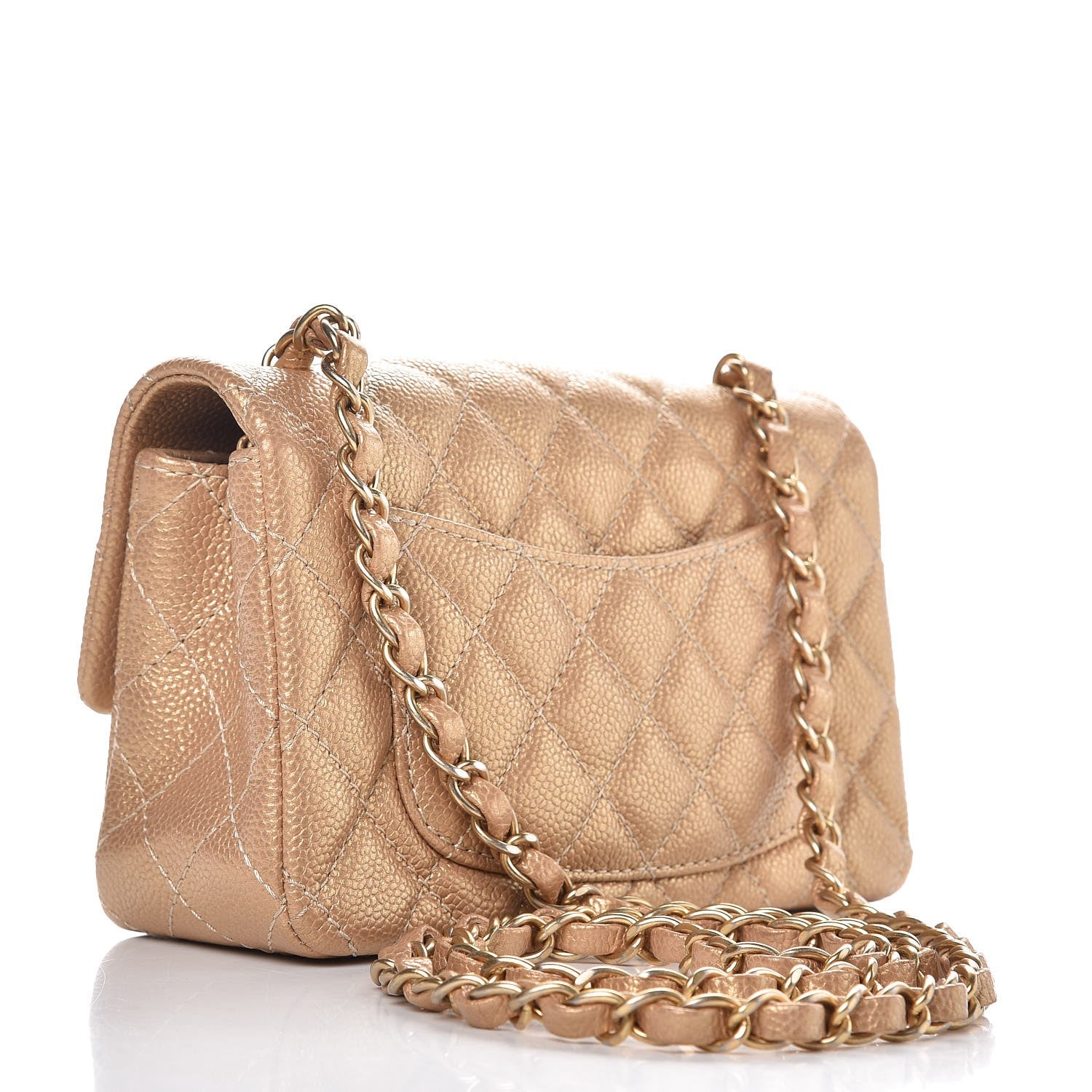 Chanel Pearly Caviar Quilted Mini Rectangular Flap Gold 4 of 17