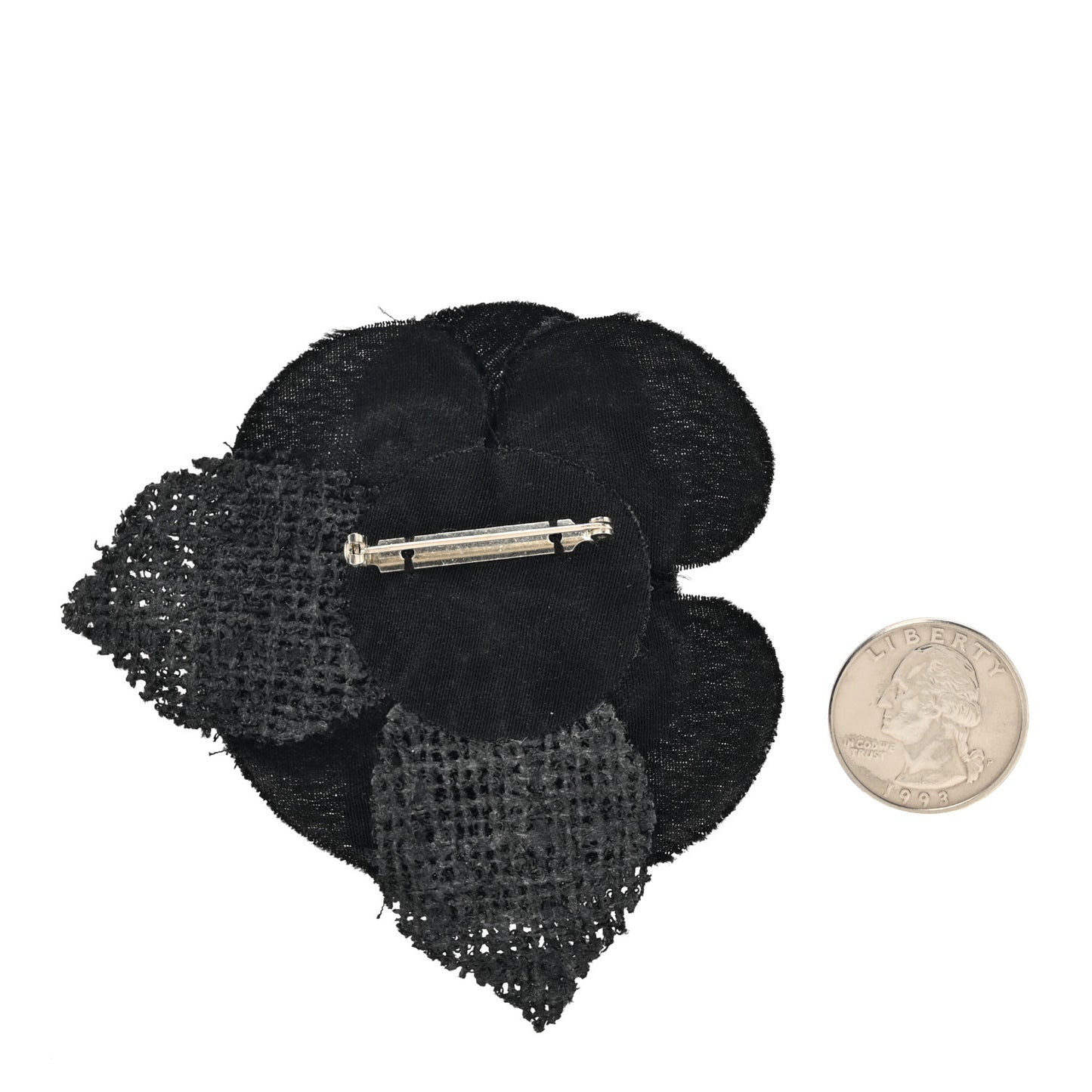 Tweed Fabric Camellia Pin Brooch Black