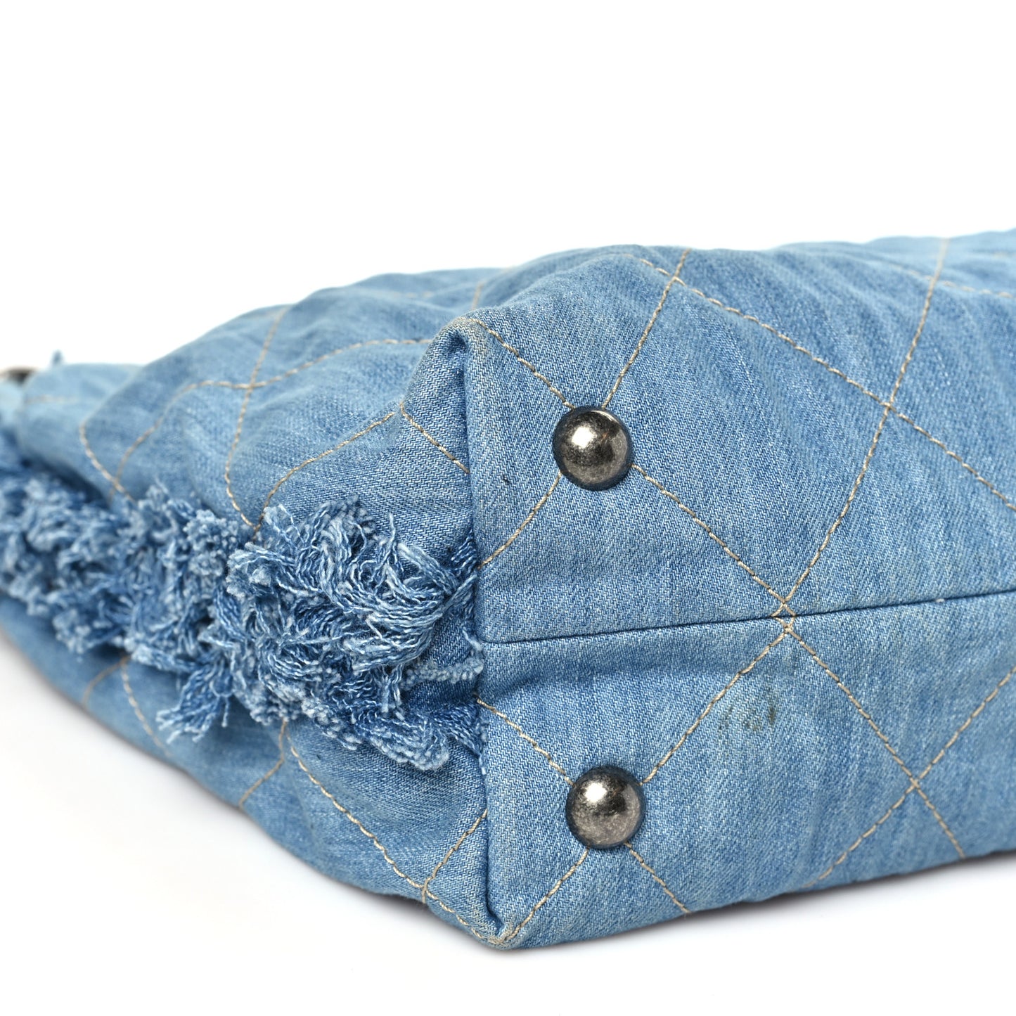 Denim Quilted Chain Hobo Light Blue