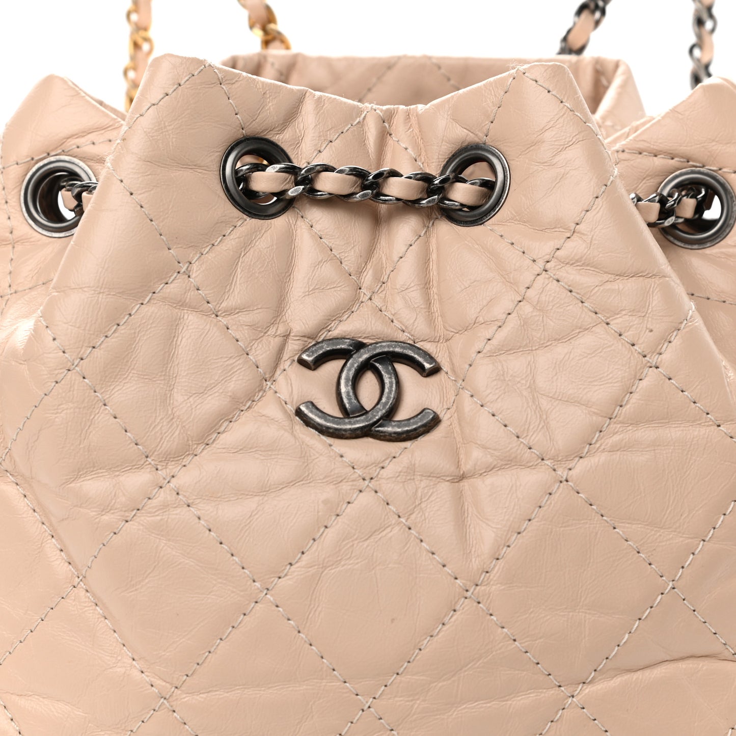 Aged Calfskin Quilted Small Gabrielle Backpack Beige Black