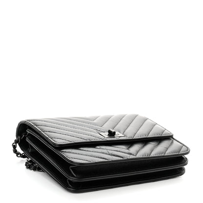 Chanel Aged Calfskin Chevron Quilted Reissue 2.55 Square Wallet On Chain WOC So Black 4 of 12