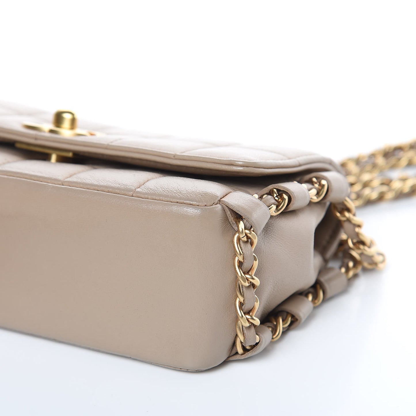 Lambskin Extra Mini Chocolate Bar Pearl Chain Flap Beige