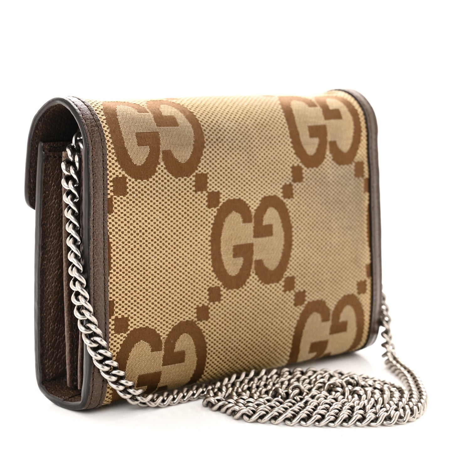 Monogram Jumbo GG Textured Dollar Calfskin Mini Dionysus Chain Wallet Camel Ebony New Acero