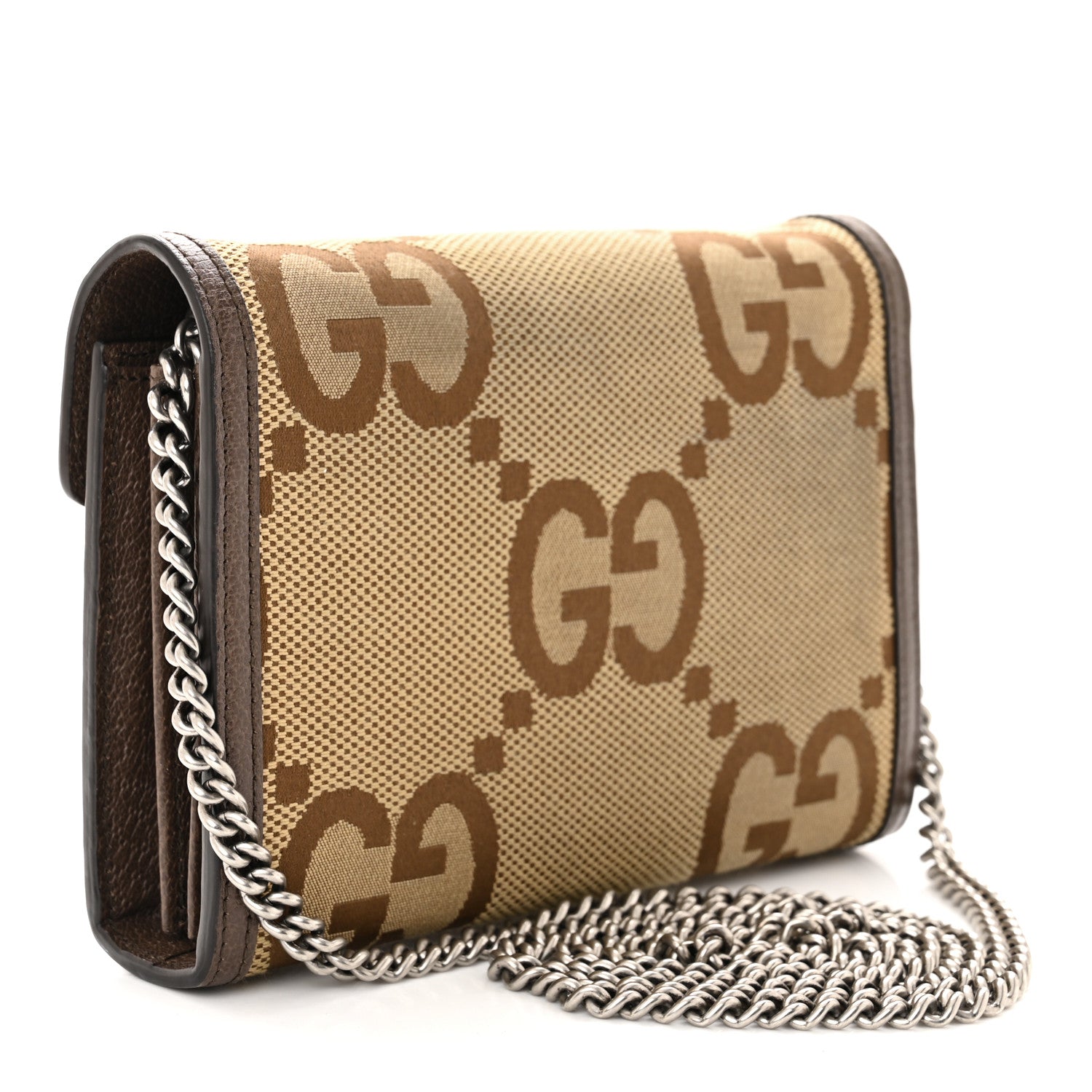 Gucci Monogram Jumbo GG Textured Dollar Calfskin Mini Dionysus Chain Wallet Camel Ebony New Acero 3 of 13