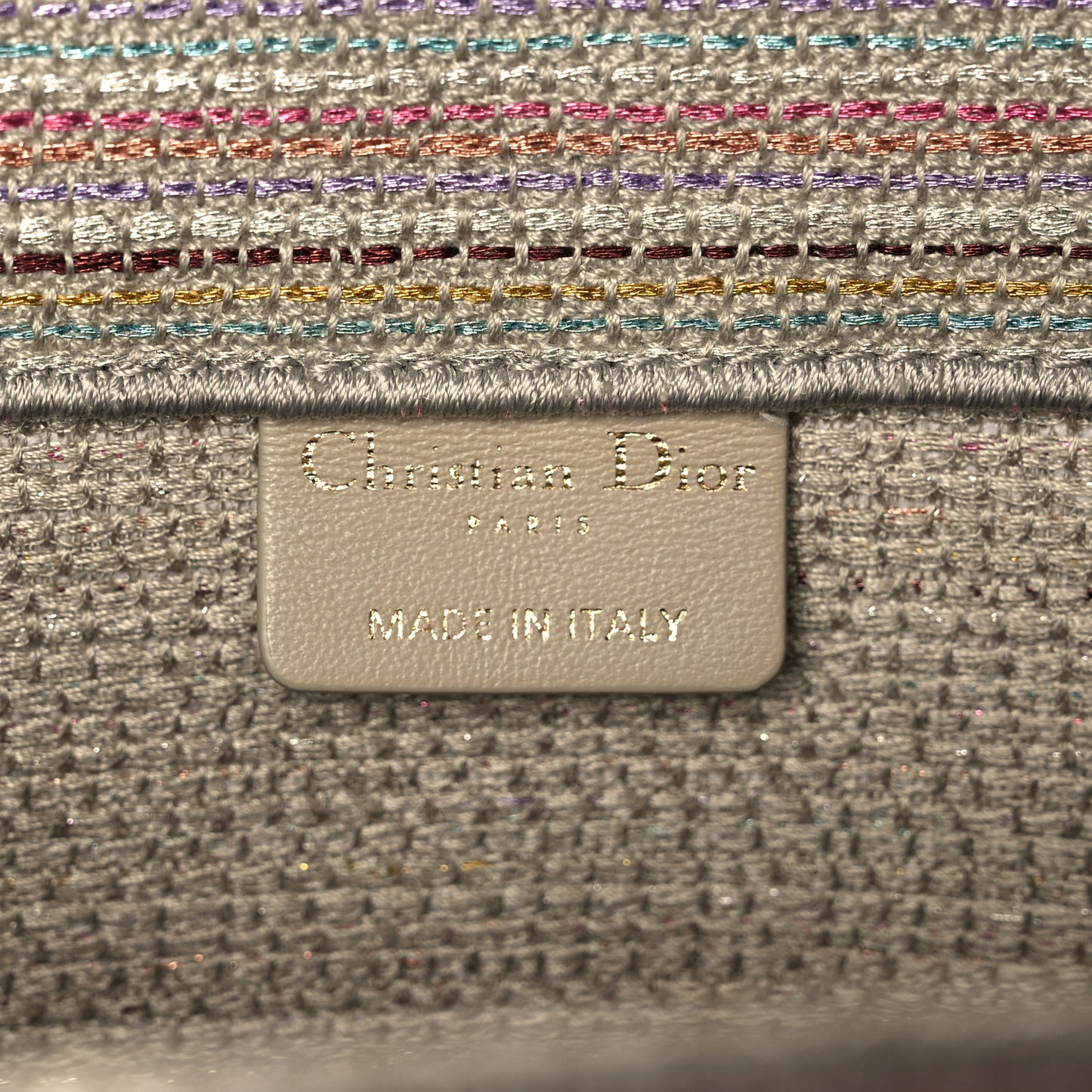 Canvas Embroidered Medium Stripes Book Tote Beige Multicolor
