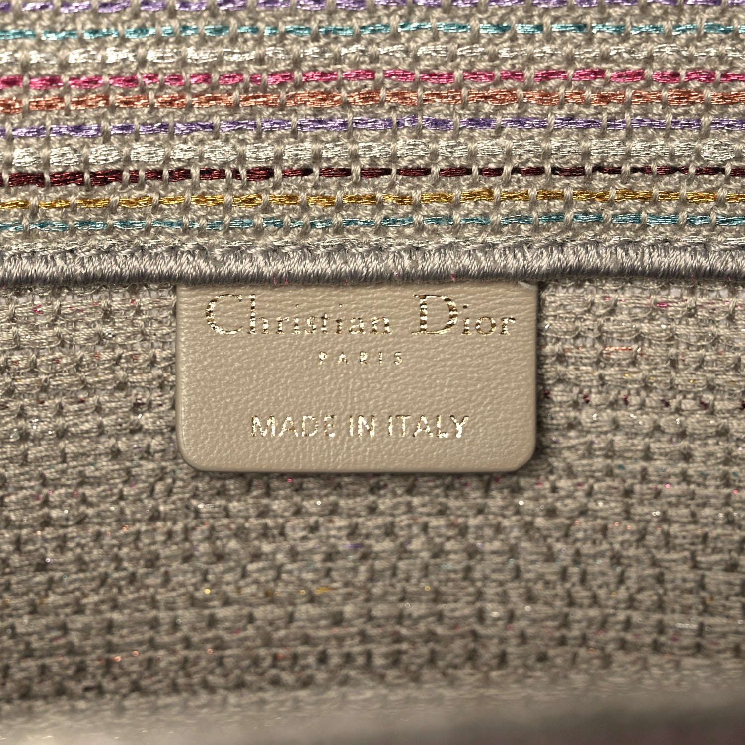 Christian Dior Canvas Embroidered Medium Stripes Book Tote Beige Multicolor 6 of 9