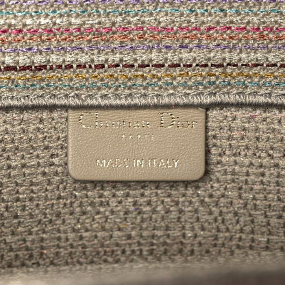Christian Dior Canvas Embroidered Medium Stripes Book Tote Beige Multicolor 6 of 9