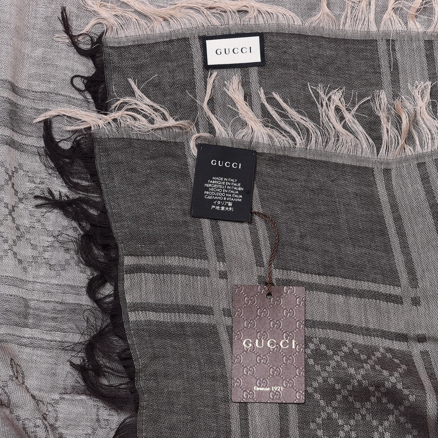 Wool Silk GG Monogram Diamante Plaid Surviee Shawl Beige Dark Brown