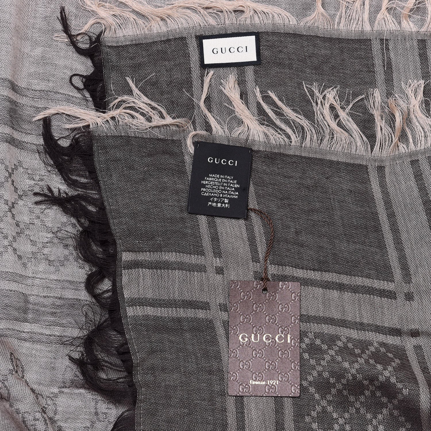 Gucci Wool Silk GG Monogram Diamante Plaid Surviee Shawl Beige Dark Brown 3 of 3