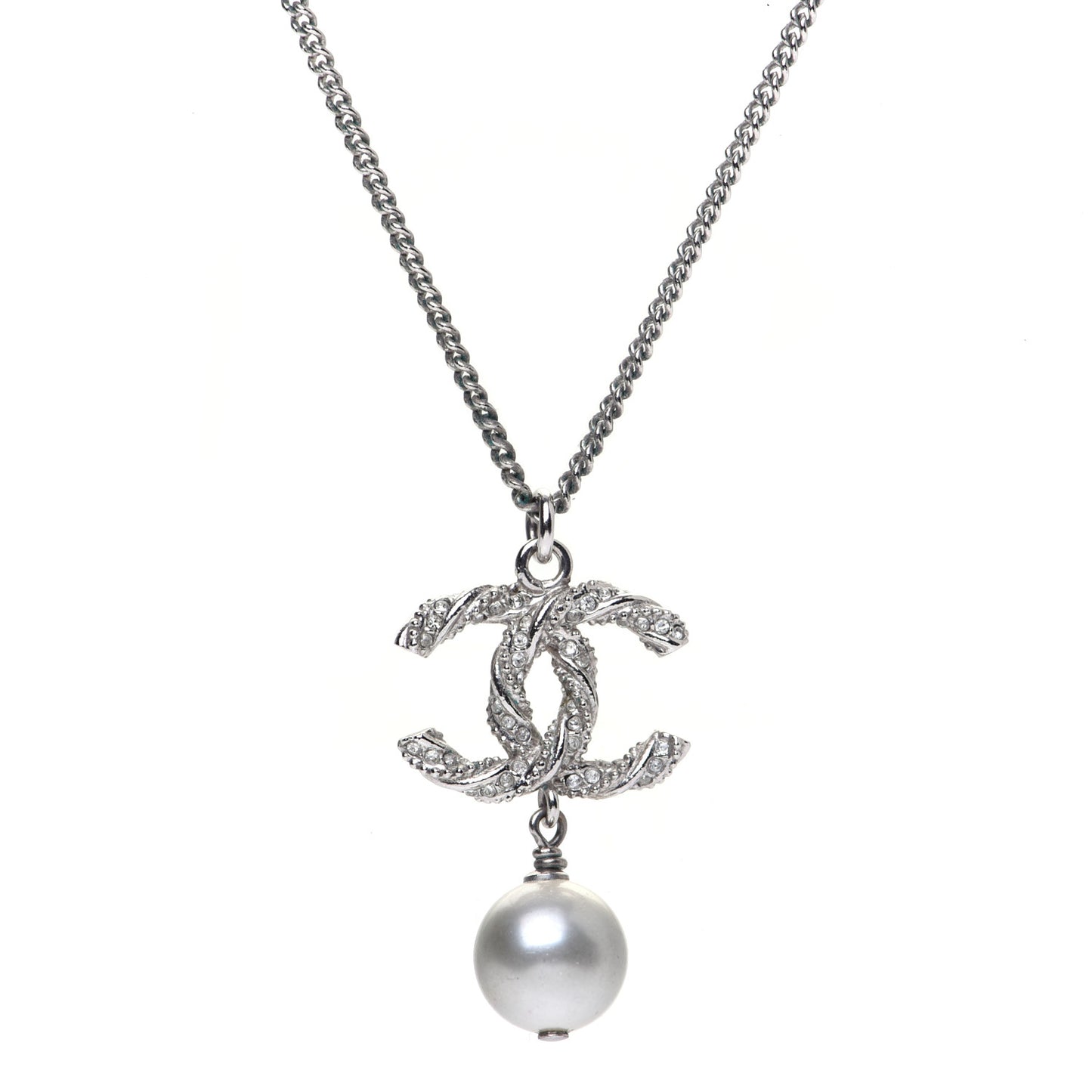 Crystal Pearl Twisted CC Drop Necklace Gold
