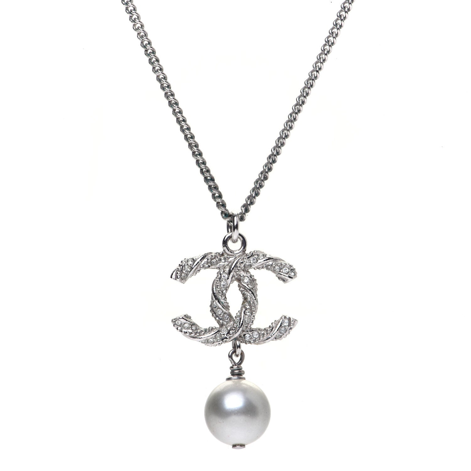 Chanel Crystal Pearl Twisted CC Drop Necklace Gold 4 of 7