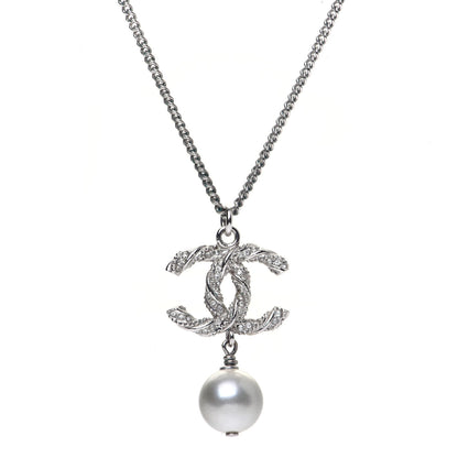 Chanel Crystal Pearl Twisted CC Drop Necklace Gold 4 of 7