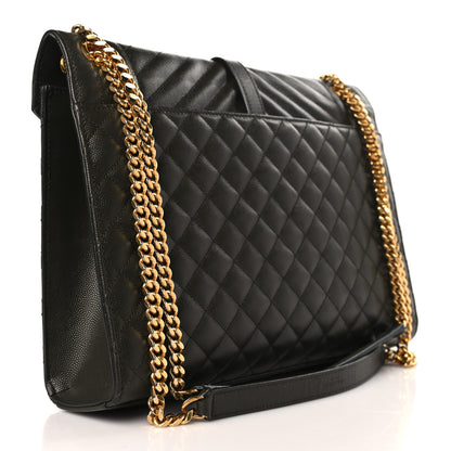 Saint Laurent Grain De Poudre Textured Mixed Matelasse Large Triquilt Monogram Satchel Dark Tea 3 of 9