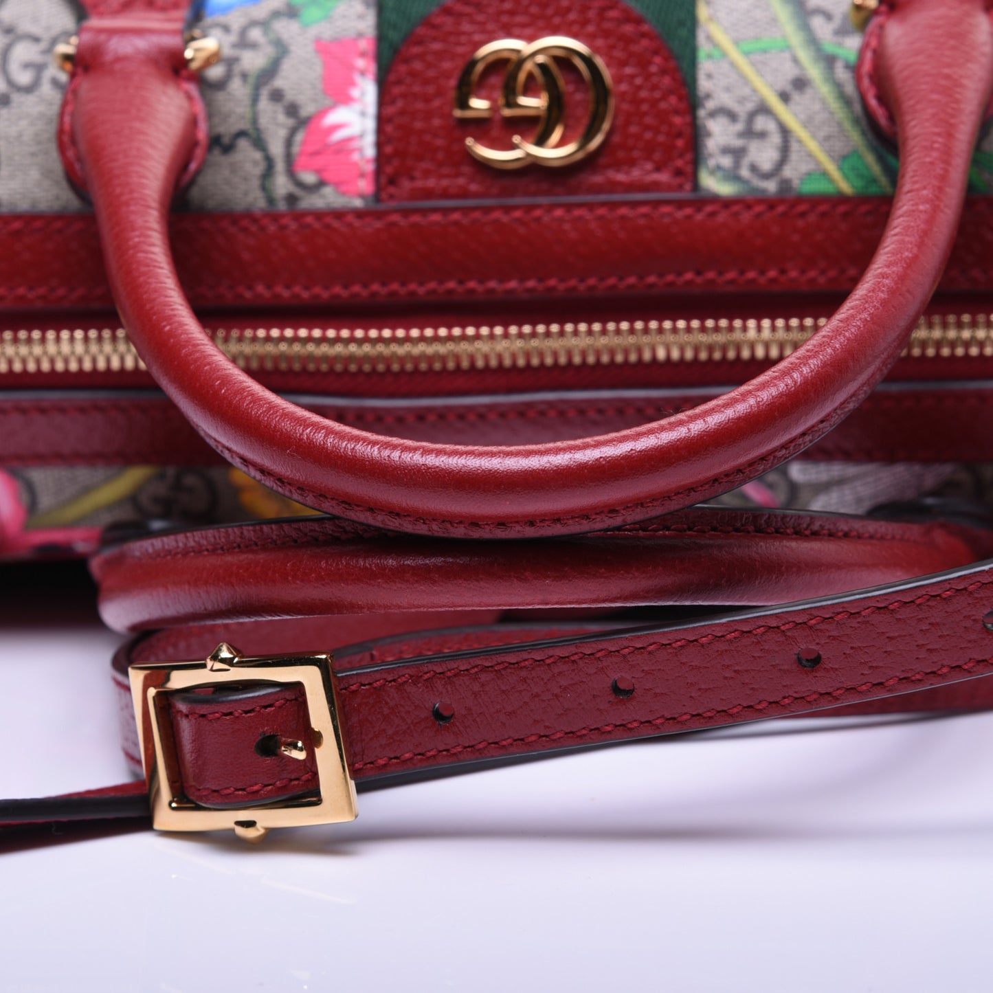 GG Supreme Monogram Flora Web Medium Ophidia Boston Red