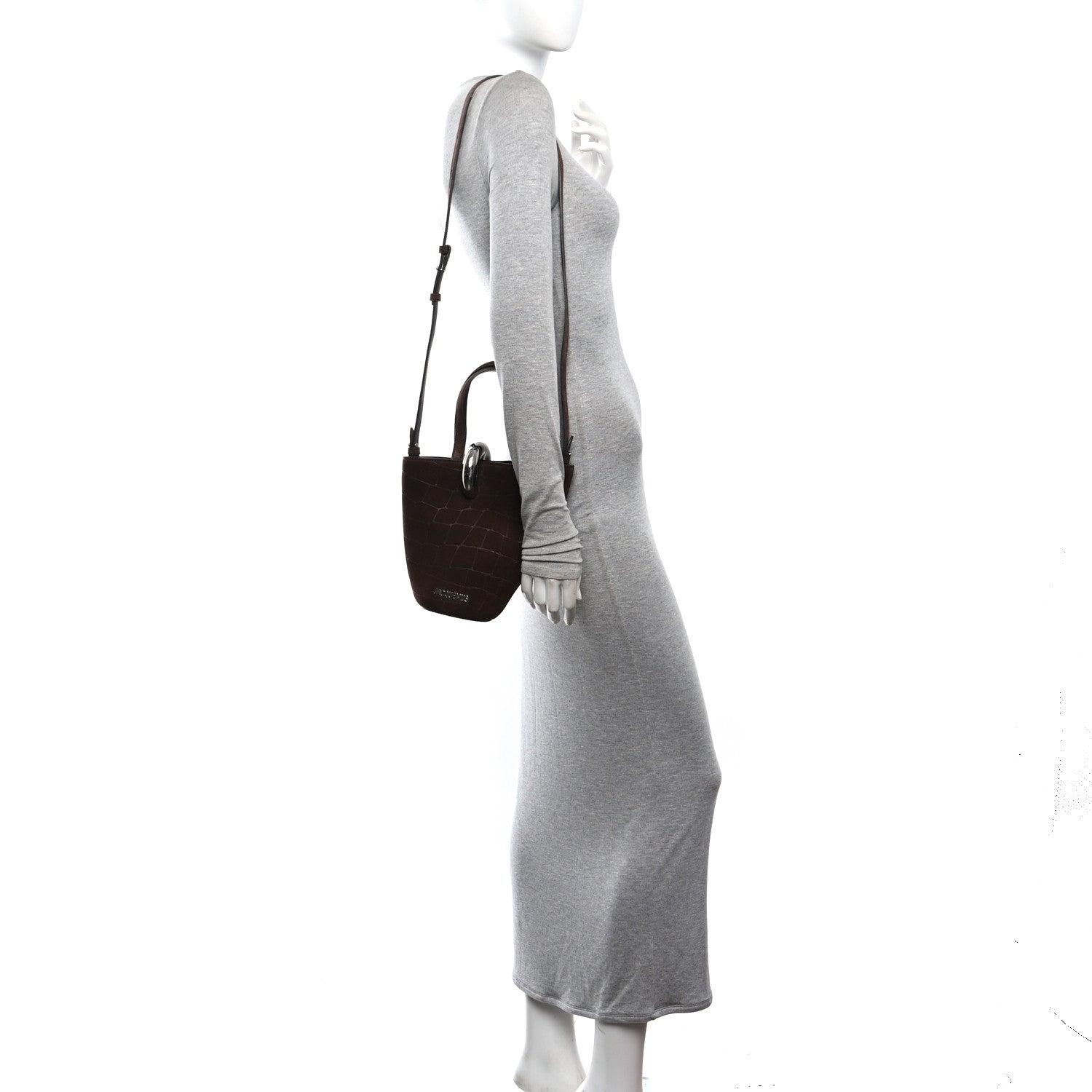 Jacquemus Suede Crocodile Embossed Le Petit Bambola Dark Brown 2 of 11