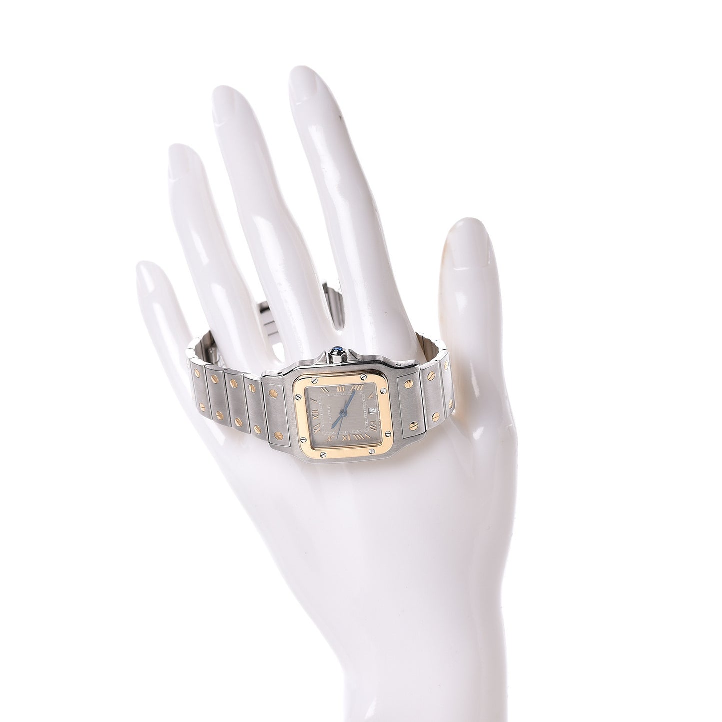 Stainless Steel 18K Yellow Gold 29mm Santos De Cartier Galbee Quartz Watch Silver