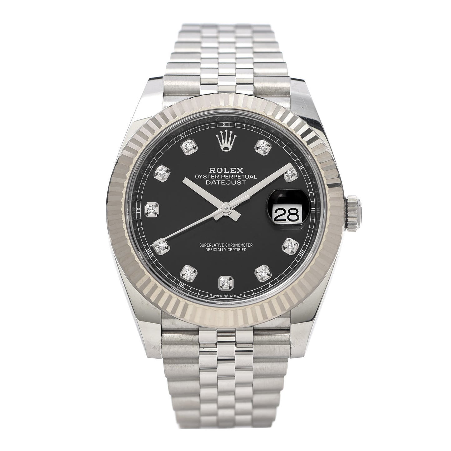 Stainless Steel 18K White Gold Diamond 41mm Oyster Perpetual Datejust Watch Dark Rhodium 126334