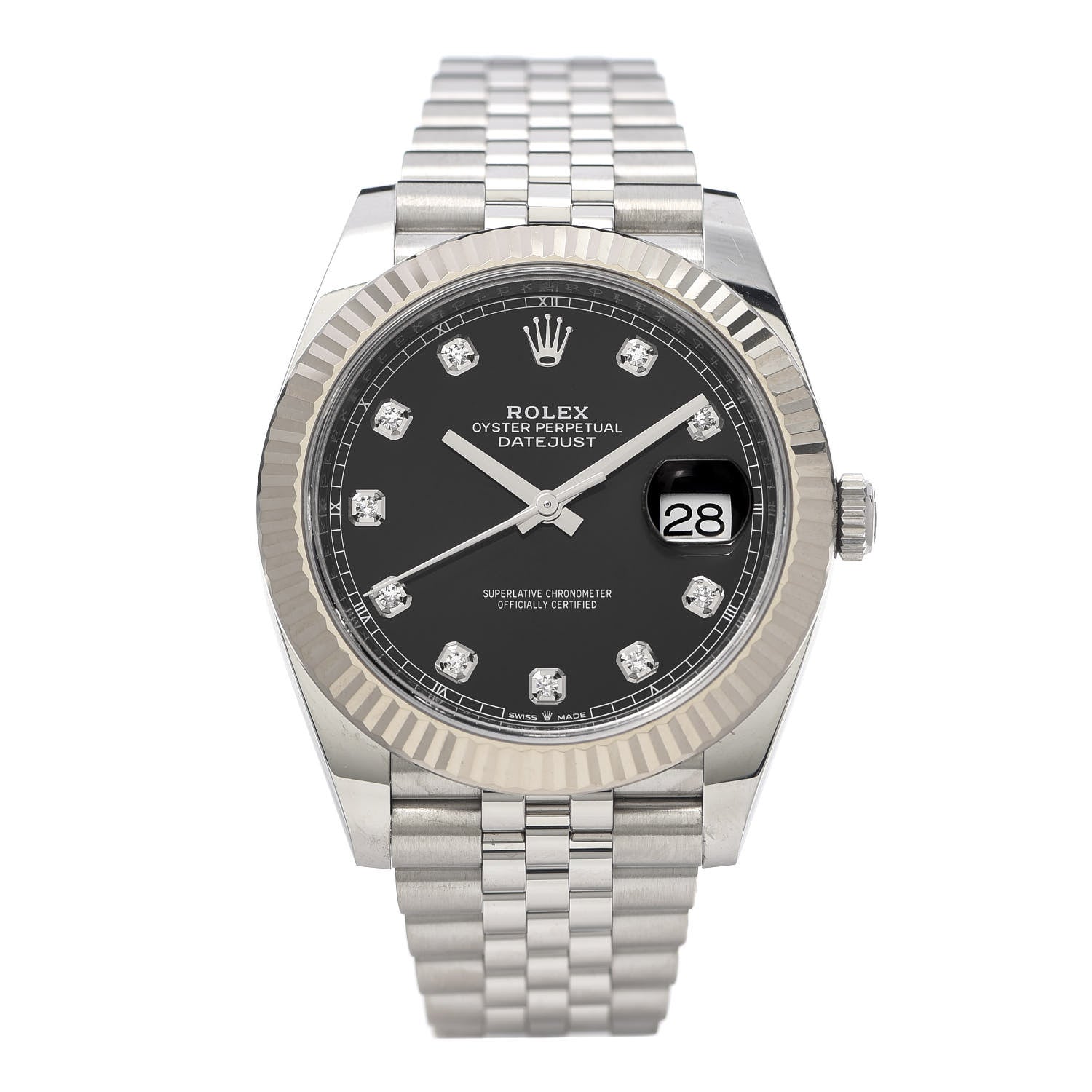 Rolex Stainless Steel 18K White Gold Diamond 41mm Oyster Perpetual Datejust Watch Dark Rhodium 126334 1 of 8