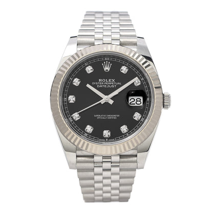 Rolex Stainless Steel 18K White Gold Diamond 41mm Oyster Perpetual Datejust Watch Dark Rhodium 126334 1 of 8