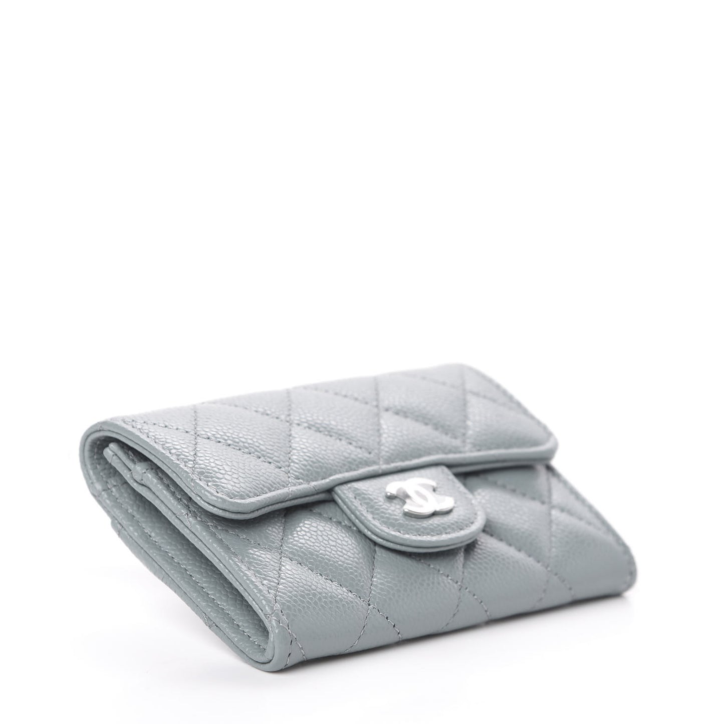 Caviar Quilted Flap Card Holder Wallet Blue