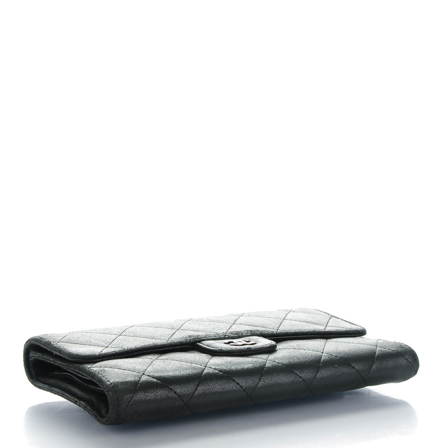 Lambskin Quilted Large Flap Wallet Black