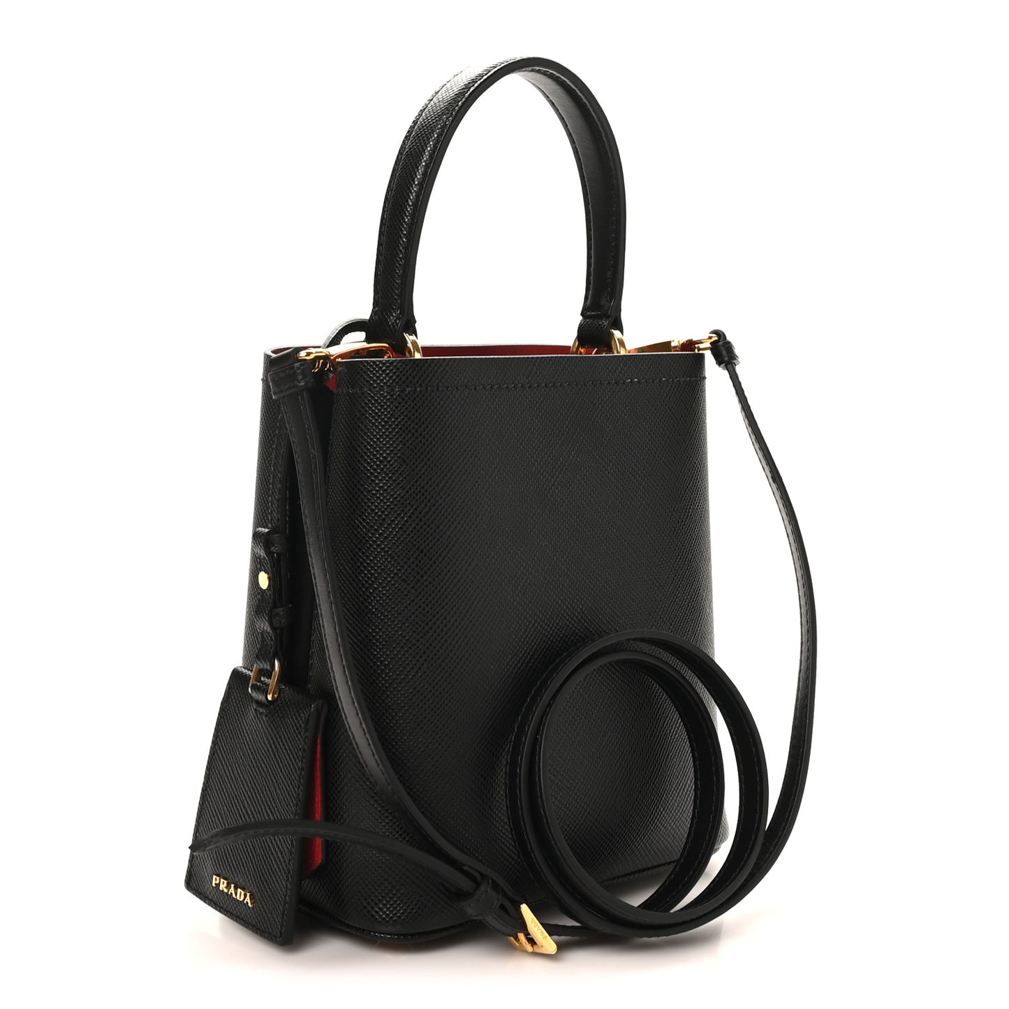 Saffiano Cuir Small Panier Bucket Bag Black Fuoco