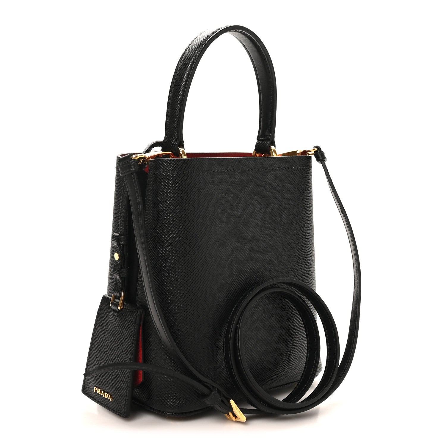 Prada Saffiano Cuir Small Panier Bucket Bag Black Fuoco 2 of 8