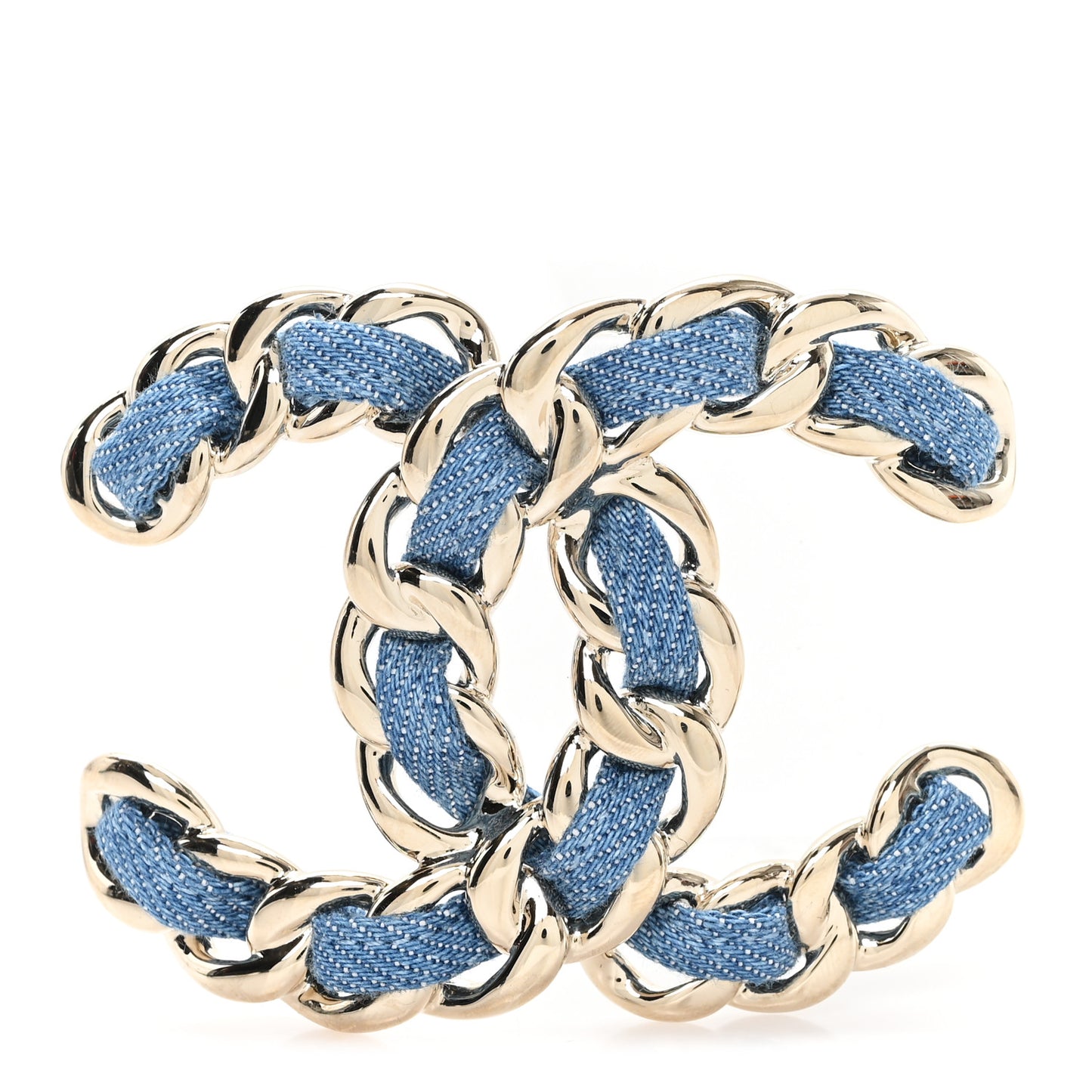 Metal Denim Braided CC Brooch Blue Gold