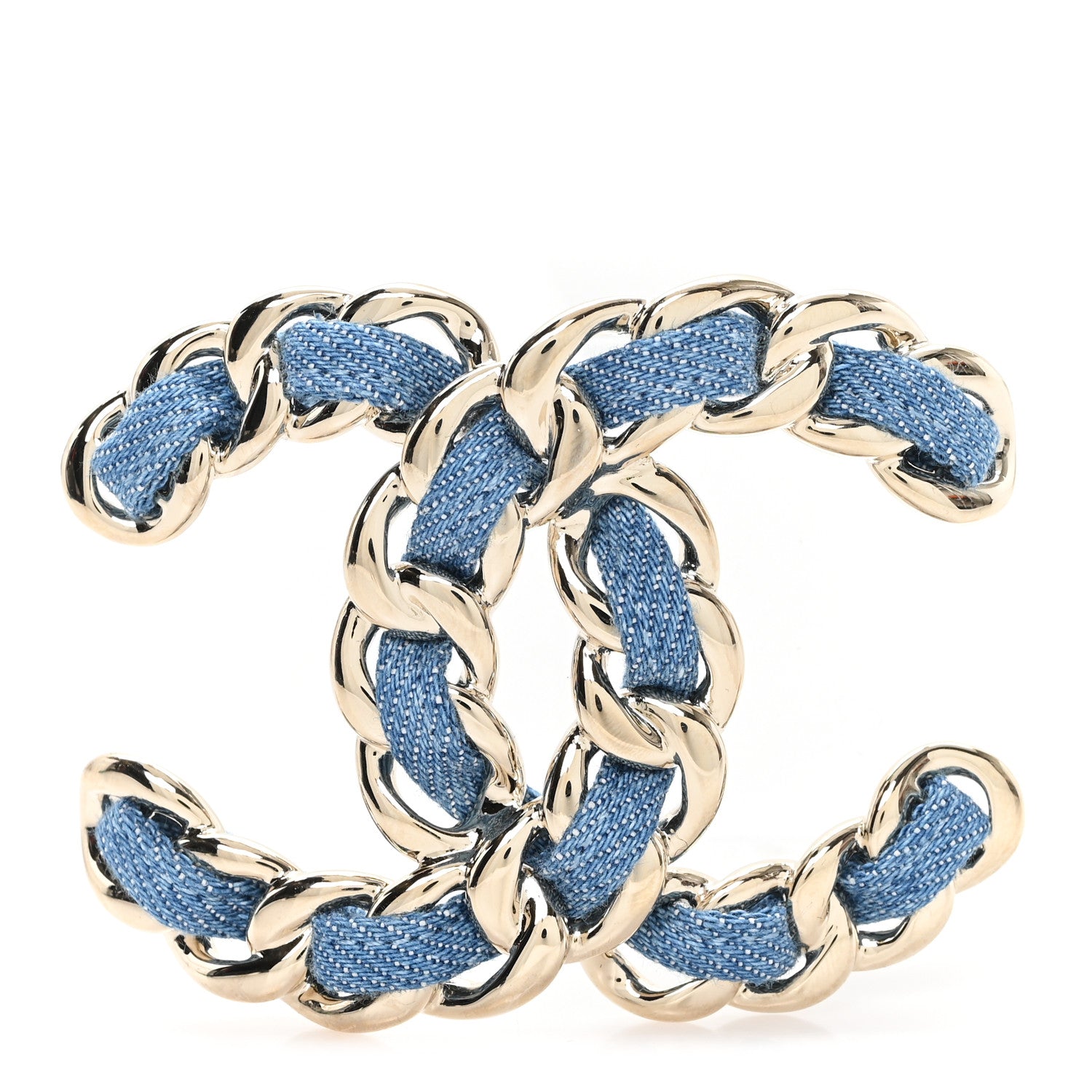 Chanel Metal Denim Braided CC Brooch Blue Gold 1 of 4
