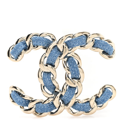 Chanel Metal Denim Braided CC Brooch Blue Gold 1 of 4