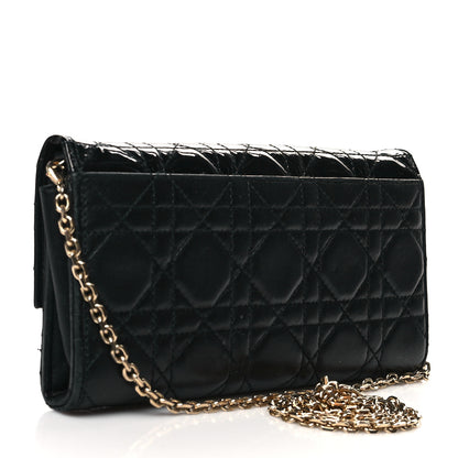 Christian Dior Patent Lambskin Cannage Lady Dior Rendezvous Wallet On Chain Black 3 of 11