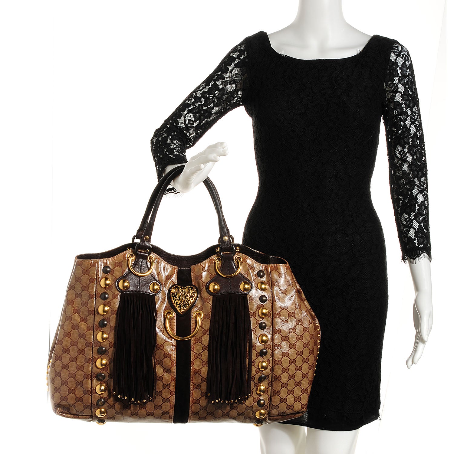 Gucci Crystal Monogram Large Babouska Tote Brown 2 of 7