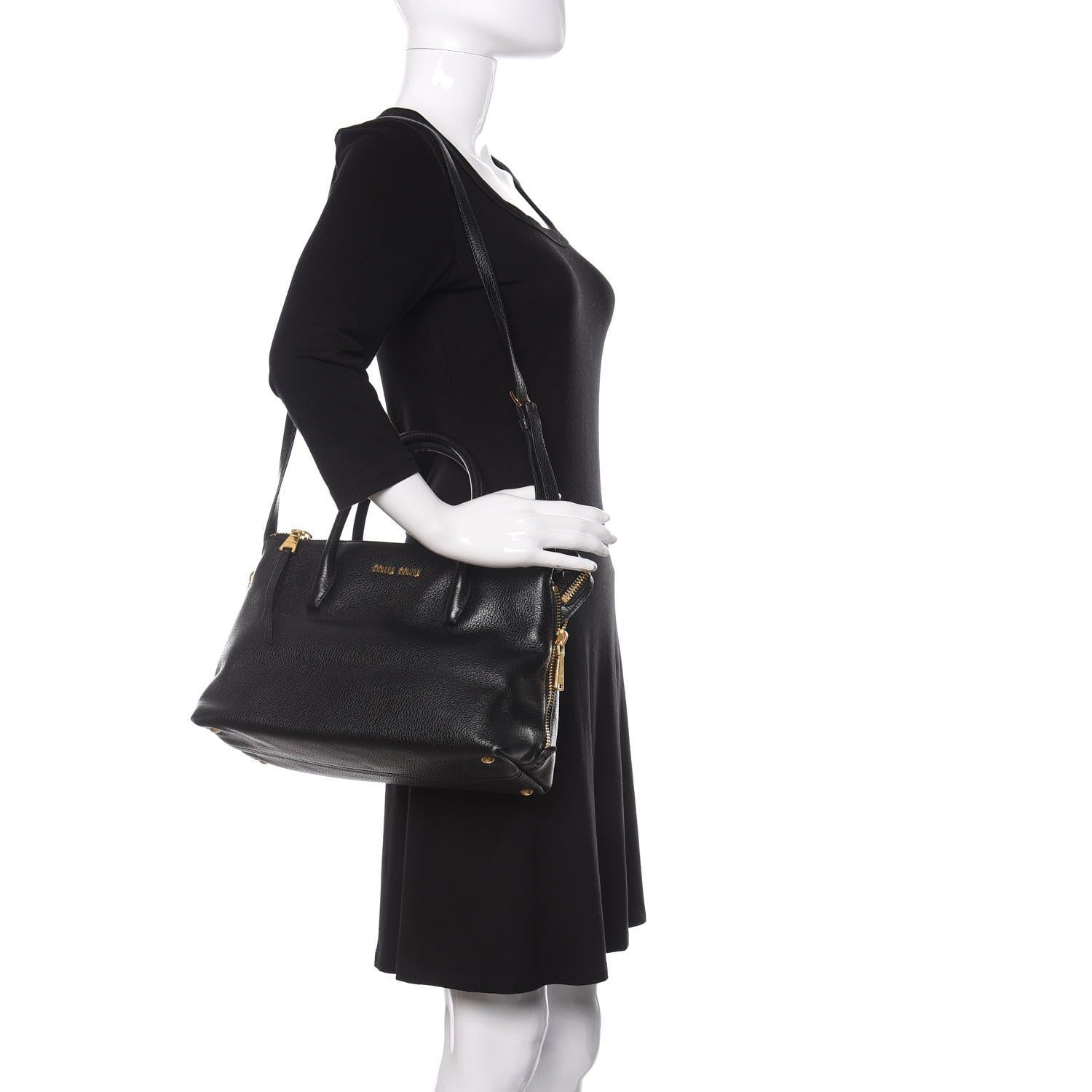 Miu Miu Goatskin Madras Zip Tote Black 2 of 15