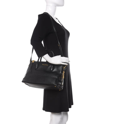 Miu Miu Goatskin Madras Zip Tote Black 2 of 15
